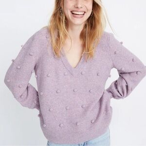 Madewell Sweater Women’s XS Purple Merino Wool V-Neck Bobble Dashwood Pullover